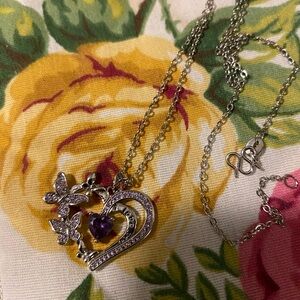 Elegant Silver and Purple Heart Necklace